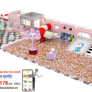 Mẫu thiết kế Khu Vui Chơi Nhà Liên Hoàn 200m2 tone hồng, cam bắt mắt, nổi bật