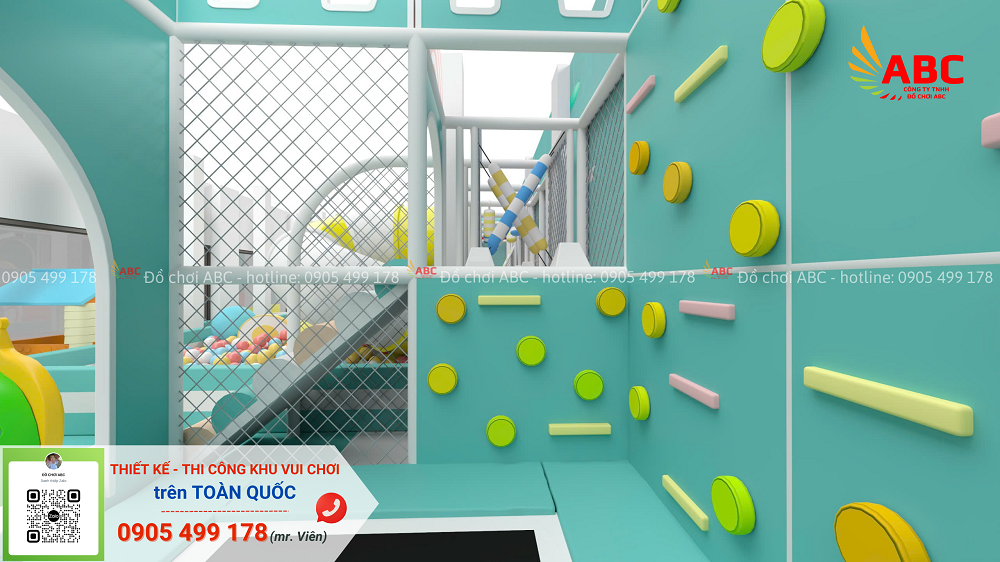Sàn nhún trampoline kết hợp cùng tường leo núi