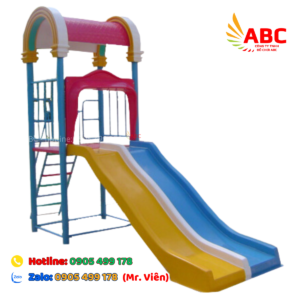 Cầu trượt máng đôi mái vòm - đồ chơi trẻ em mầm non