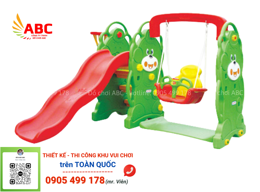 Cầu trượt xích đu bóng rổ hình gấu - Đồ chơi mầm non