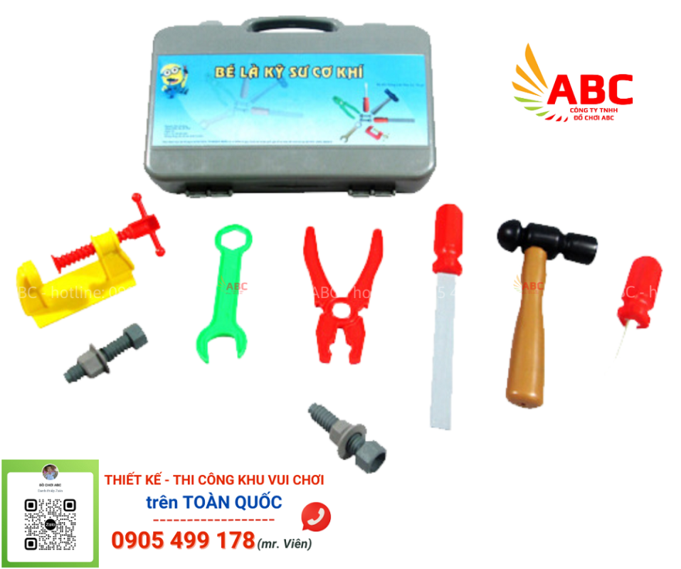 Bộ lắp ráp kỹ thuật như kìm, cờ lê, tua vít, búa, ốc vít,.. mang đến một sân chơi sáng tạo và bổ ích ngay tại nhà