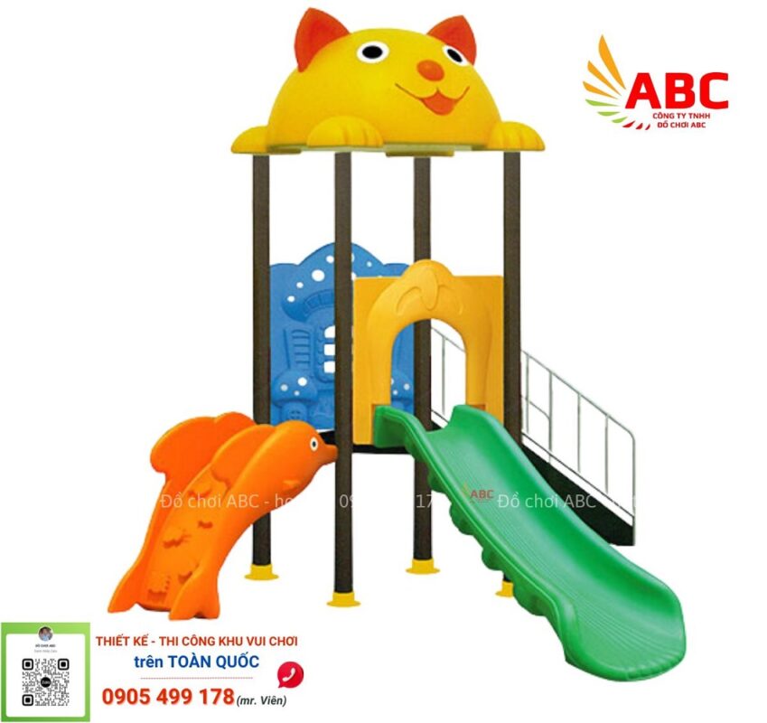 Cầu trượt 1 khối ngoài trời mầm non - Giá rẻ, chất lượng