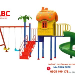 Nhà nấm cầu trượt xoắn kèm xích đu