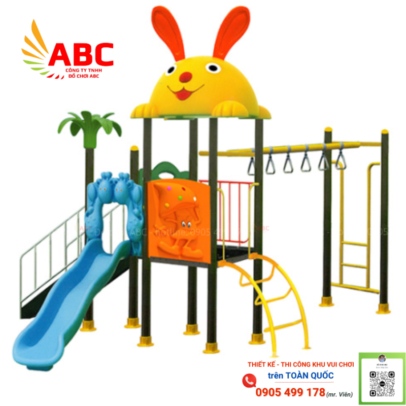 Bộ cầu trượt liên hoàn 2 khối xà đu thể chất