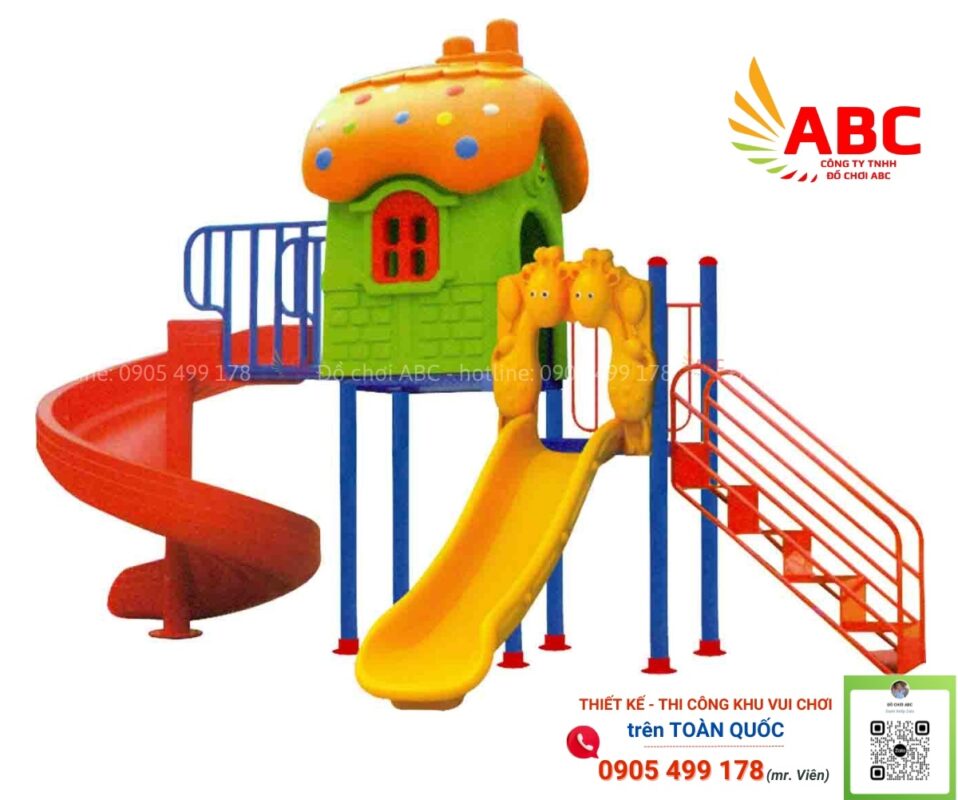 Nhà chòi cầu trượt 2 khối nấm hươu