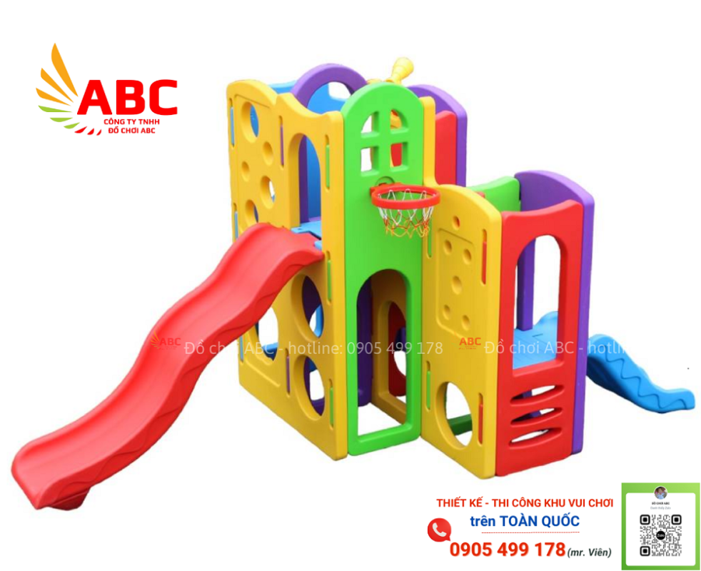 Cầu trượt liên hoàn ống chui có kích thước 342x170x200cm