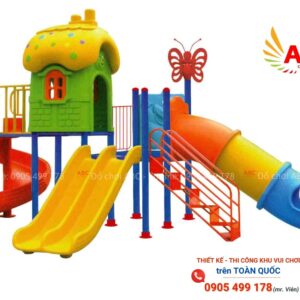 Nhà nấm cầu trượt liên hoàn 2 khối mái cổ tích