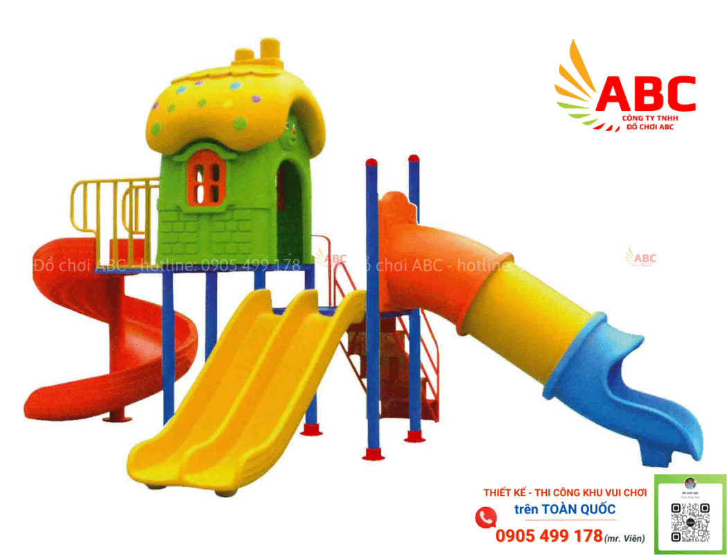 Cầu trượt liên hoàn 2 khối nấm cầu vồng