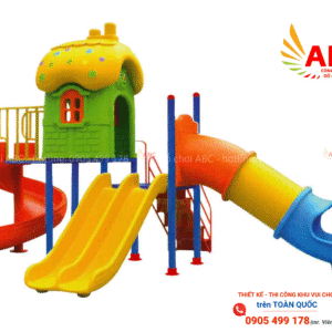 Cầu trượt liên hoàn 2 khối nấm cầu vồng