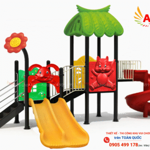 Cầu trượt liên hoàn 2 khối cho trẻ mầm non