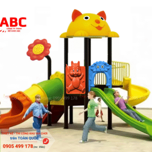 Cầu trượt liên hoàn 2 khối mái mèo ngoài trời