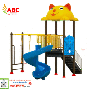 Cầu trượt 1 khối mái mèo - Thiết bị mầm non