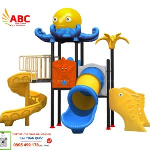 Cầu trượt 2 khối trượt ống mái bạch tuộc