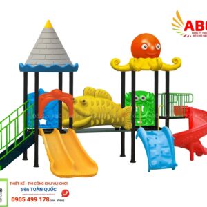 Cầu trượt liên hoàn 2 khối cá vàng - Đồ chơi ngoài trời