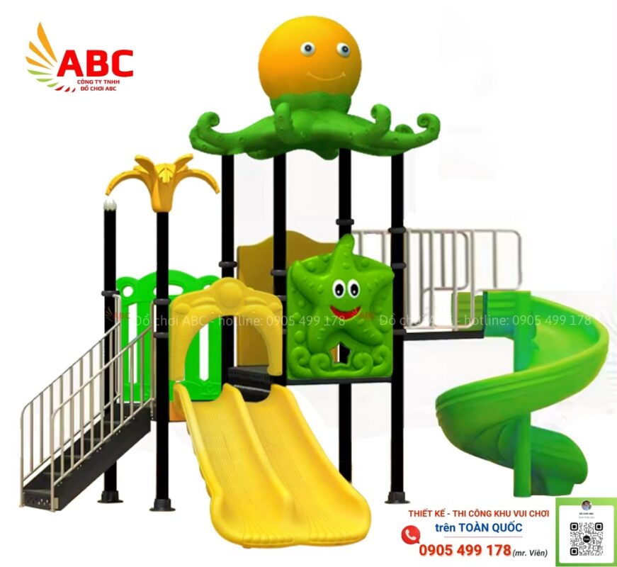 Cầu trượt liên hoàn 2 khối trượt xoắn