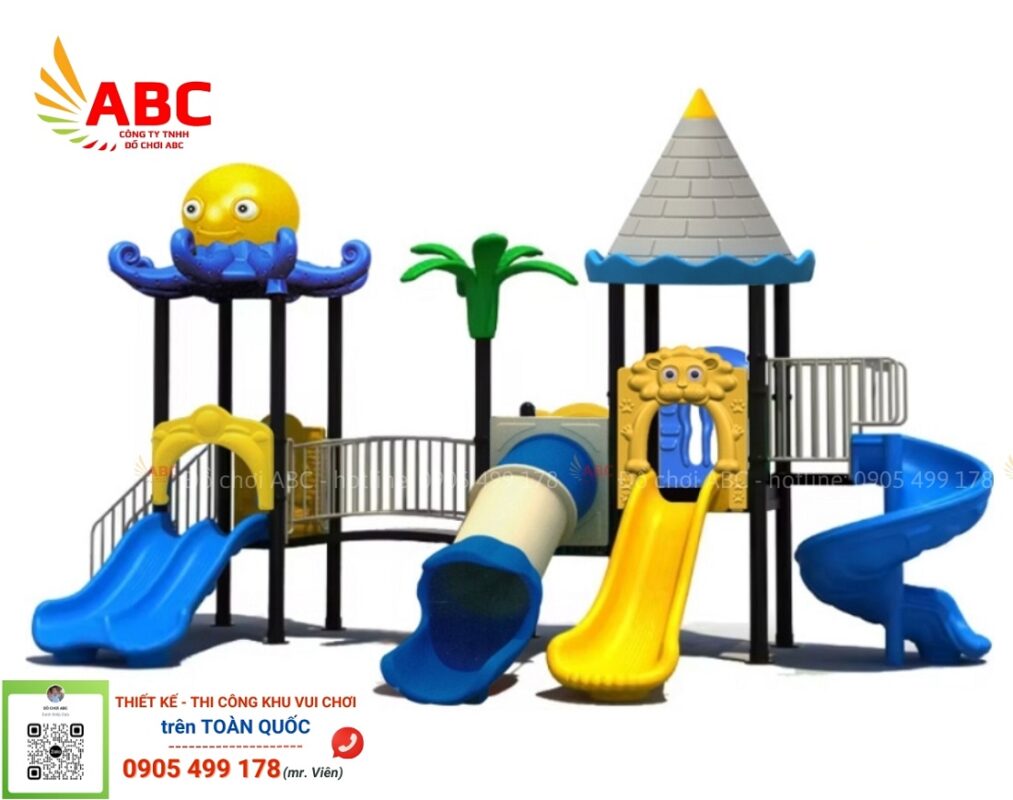 Cầu trượt liên hoàn 3 khối lâu đài bạch tuộc - Đồ chơi ngoài trời