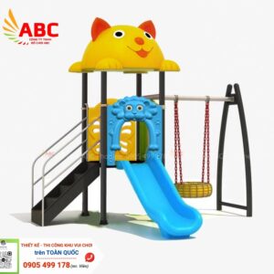Cầu trượt mái mèo kết hợp xích đu - Đồ chơi mầm non ngoài trời
